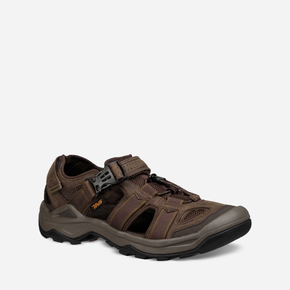 Men's Teva Omnium 2 Leather Hiking Sandals Coffee | 917326ISJ