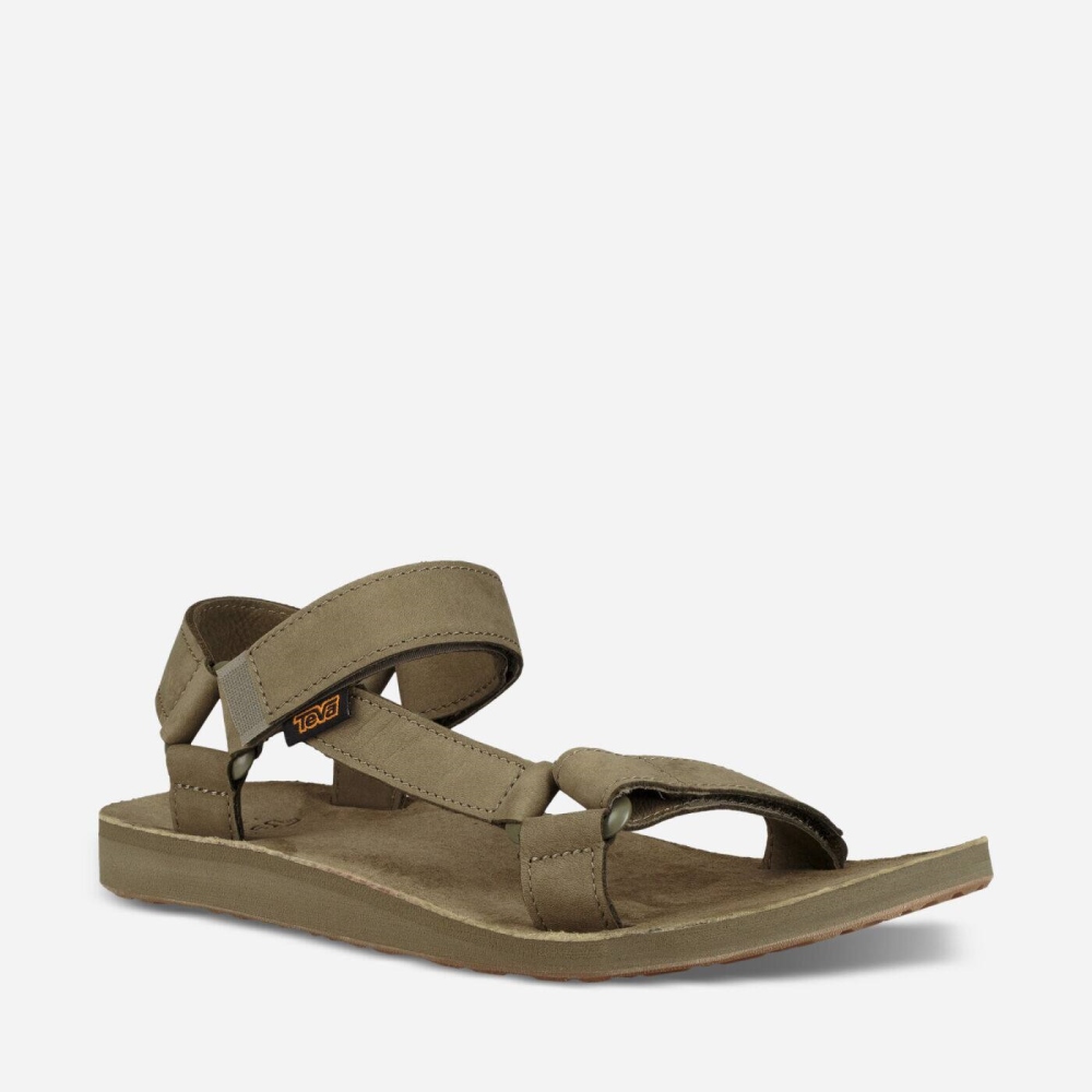 Men's Teva Original Universal Leather Sandals Olive | 354987FAY