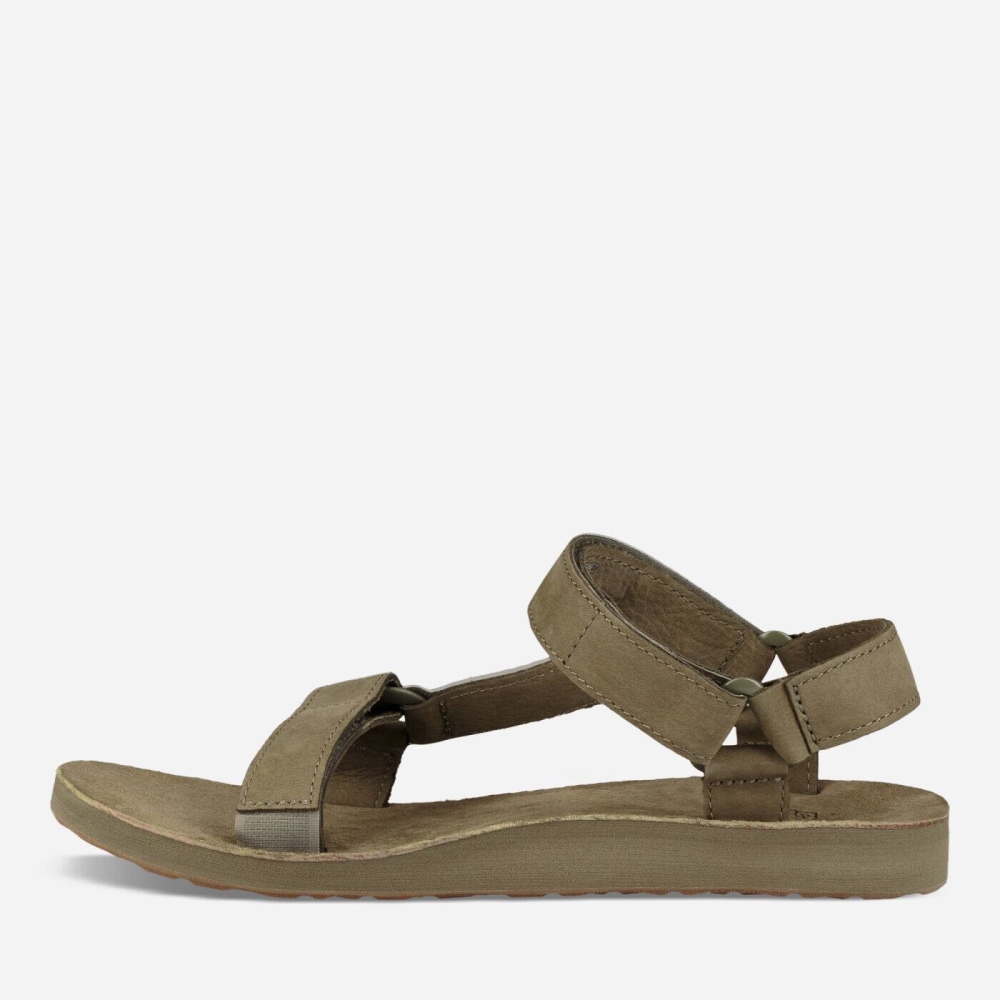 Men's Teva Original Universal Leather Sandals Olive | 354987FAY