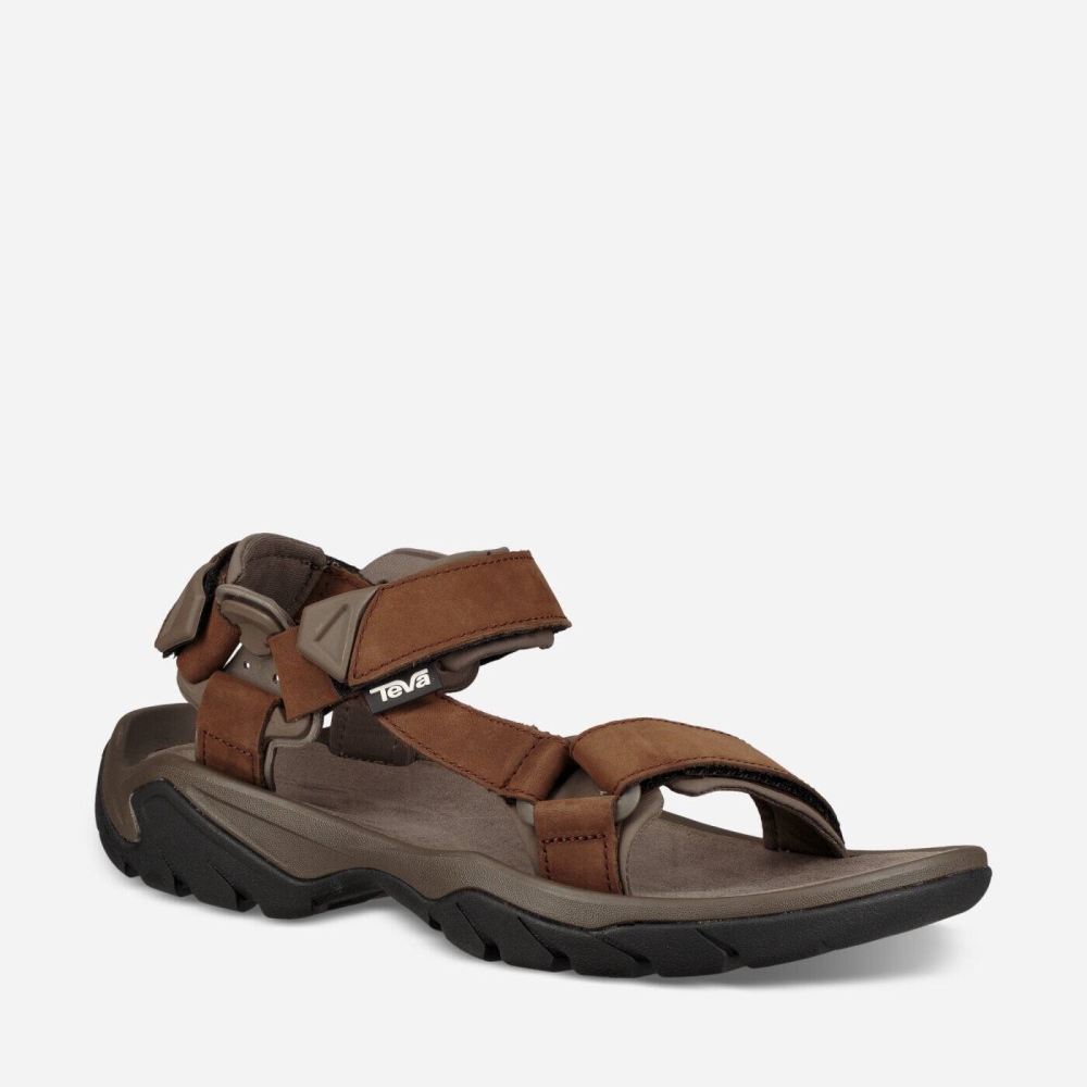 Men's Teva Terra Fi 5 Universal Leather Sandals Brown | 480236QFT