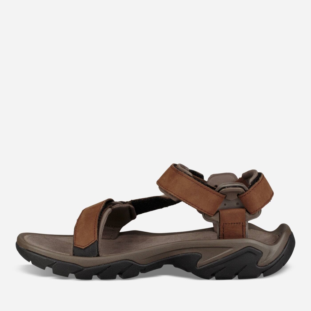 Men's Teva Terra Fi 5 Universal Leather Sandals Brown | 480236QFT