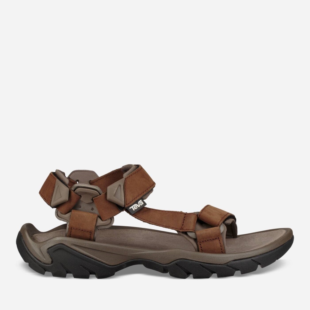 Men\'s Teva Terra Fi 5 Universal Leather Sandals Brown | 480236QFT