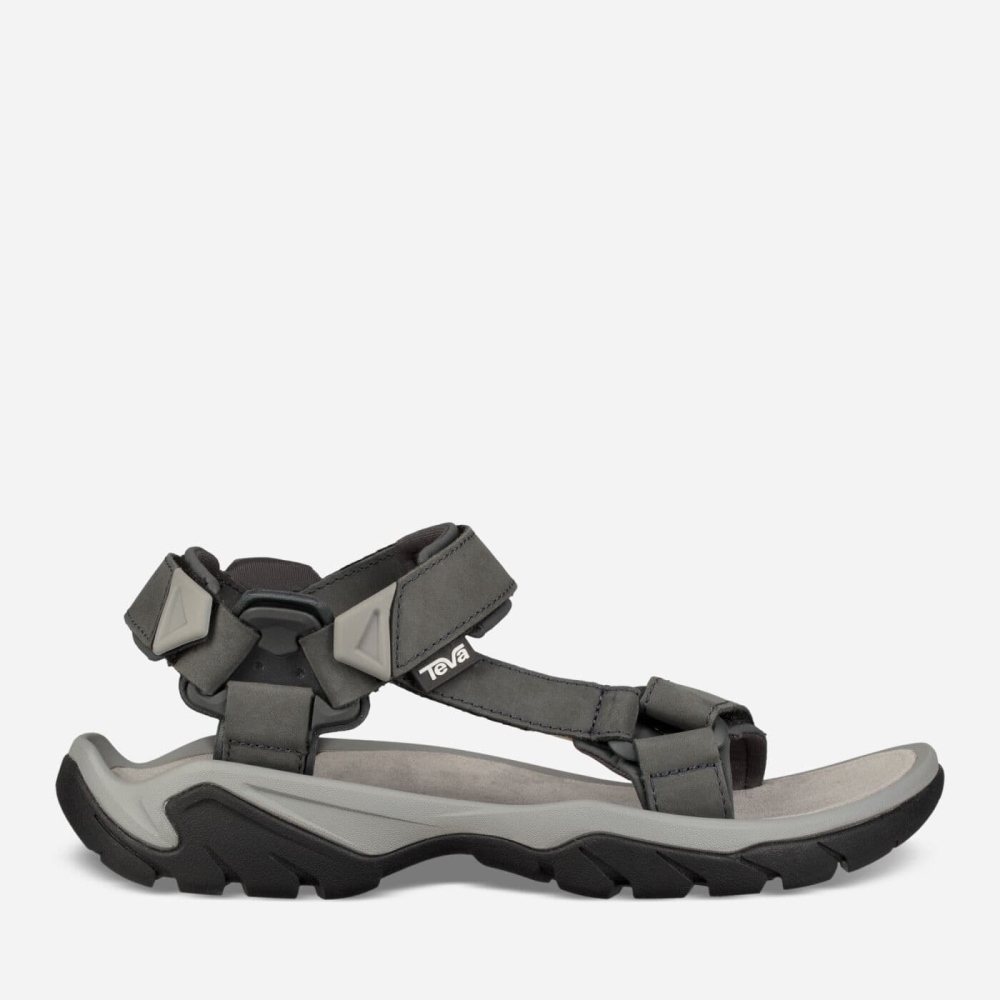 Men\'s Teva Terra Fi 5 Universal Leather Sandals Dark Grey | 896502EWN