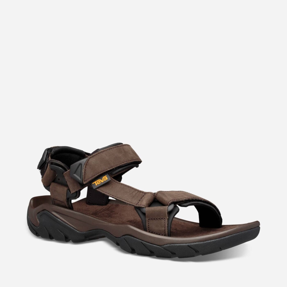 Men's Teva Terra Fi 5 Universal Leather Sandals Coffee | 960871COJ