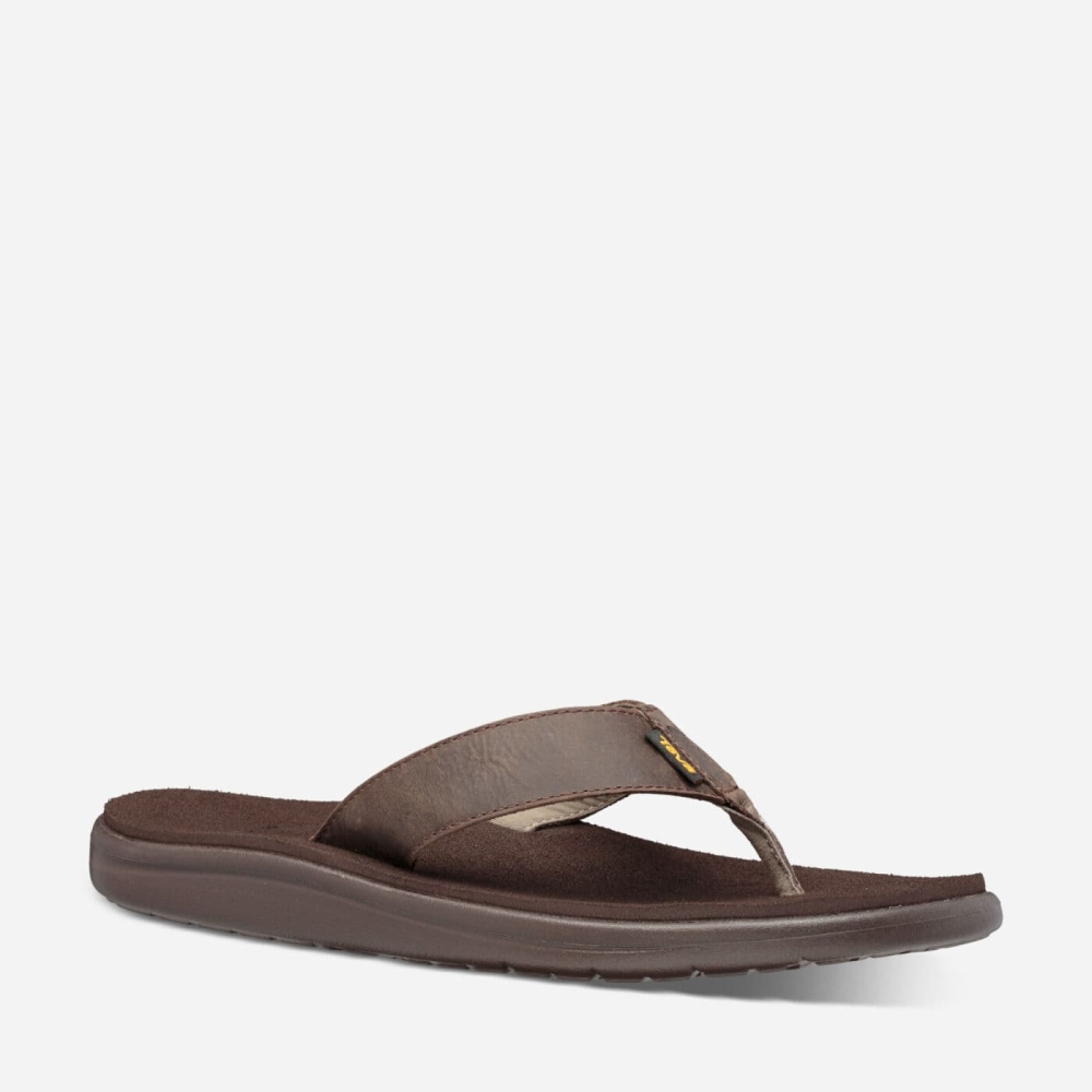 Men's Teva Voya Flip Leather Sandals Chocolate | 036785BIA