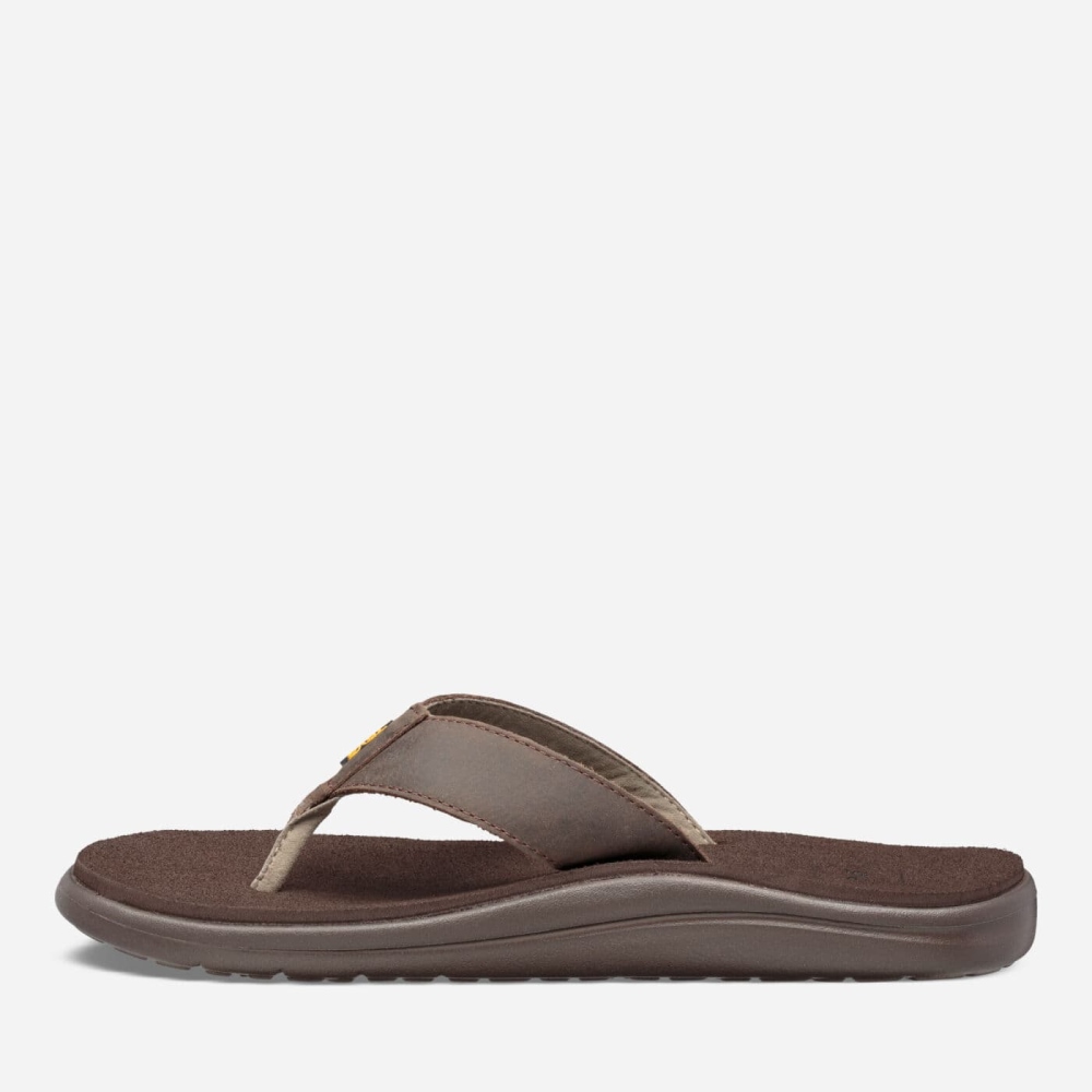 Men's Teva Voya Flip Leather Sandals Chocolate | 036785BIA