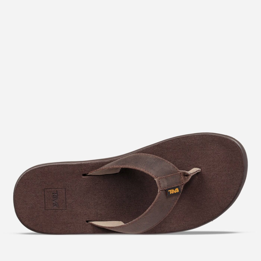 Men's Teva Voya Flip Leather Sandals Chocolate | 036785BIA