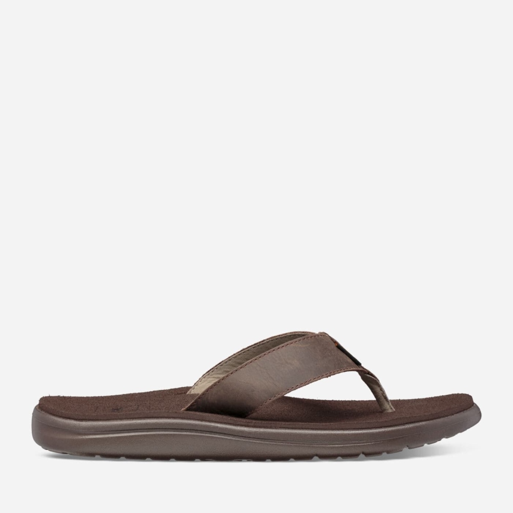 Men\'s Teva Voya Leather Flip Flops Chocolate | 169478QJU