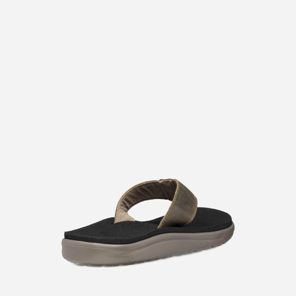 Men's Teva Voya Leather Flip Flops Olive | 360425VAI