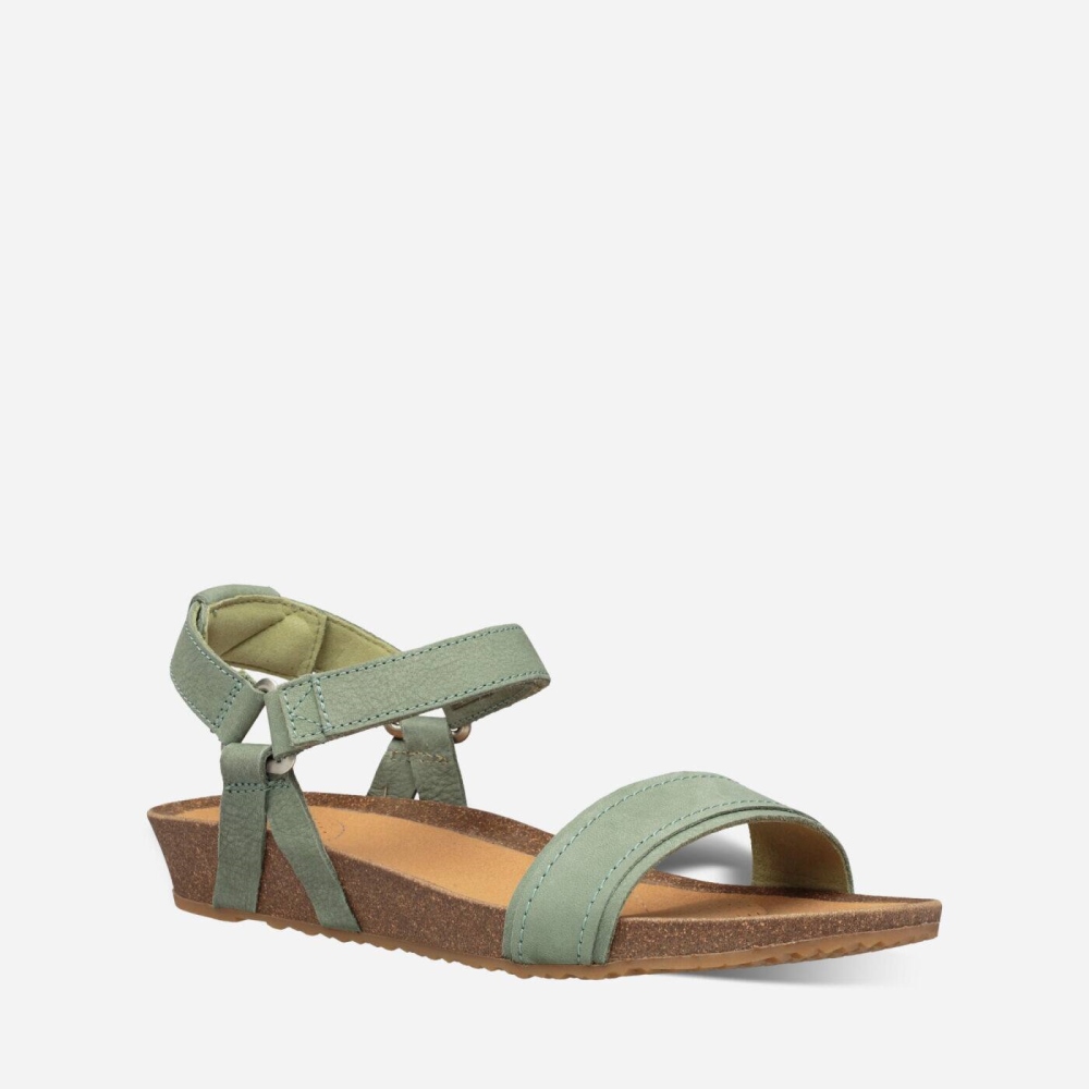 Women's Teva Mahonia Stitch Heel Sandals Green | 102657XLE