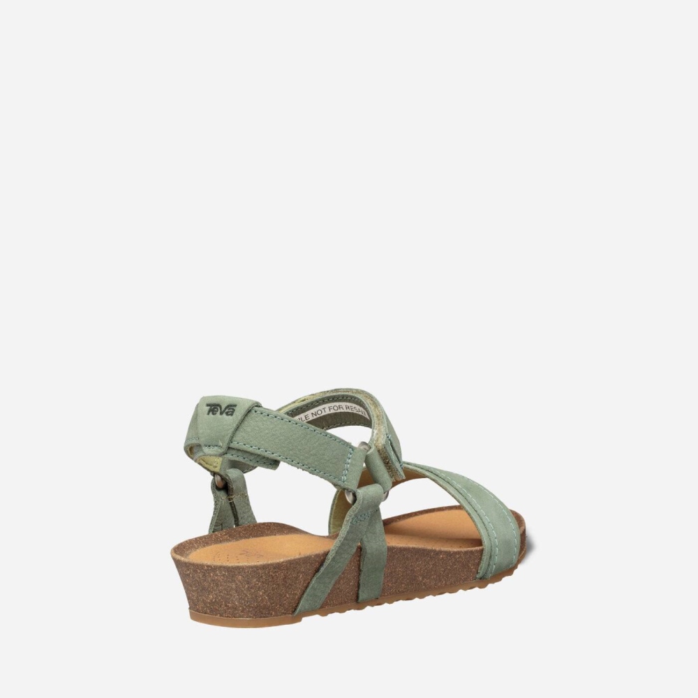 Women's Teva Mahonia Stitch Heel Sandals Green | 102657XLE