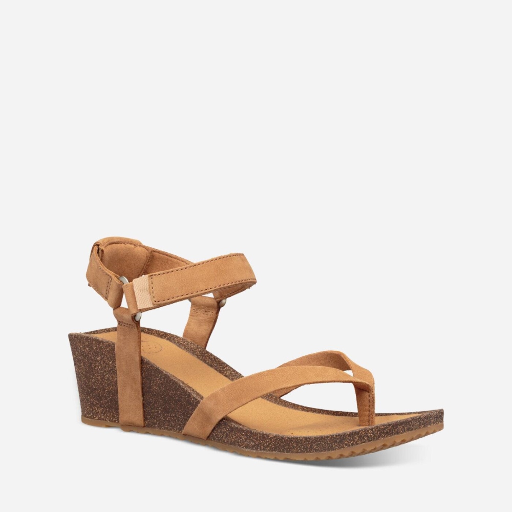 Women's Teva Mahonia Wedge Thong Flip Flops Brown | 123895TZE