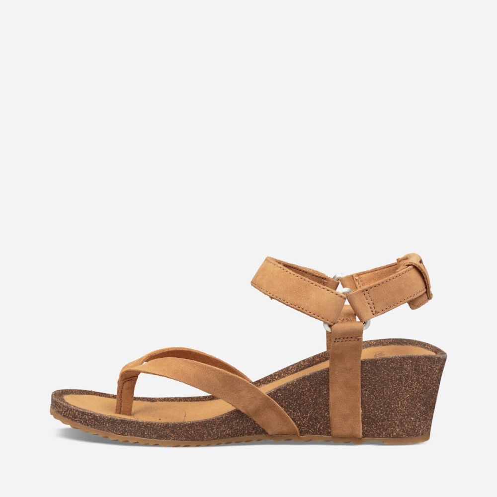 Women's Teva Mahonia Wedge Thong Flip Flops Brown | 123895TZE