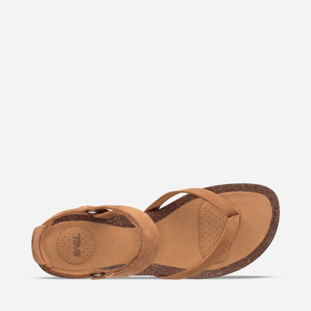 Women's Teva Mahonia Wedge Thong Flip Flops Brown | 123895TZE