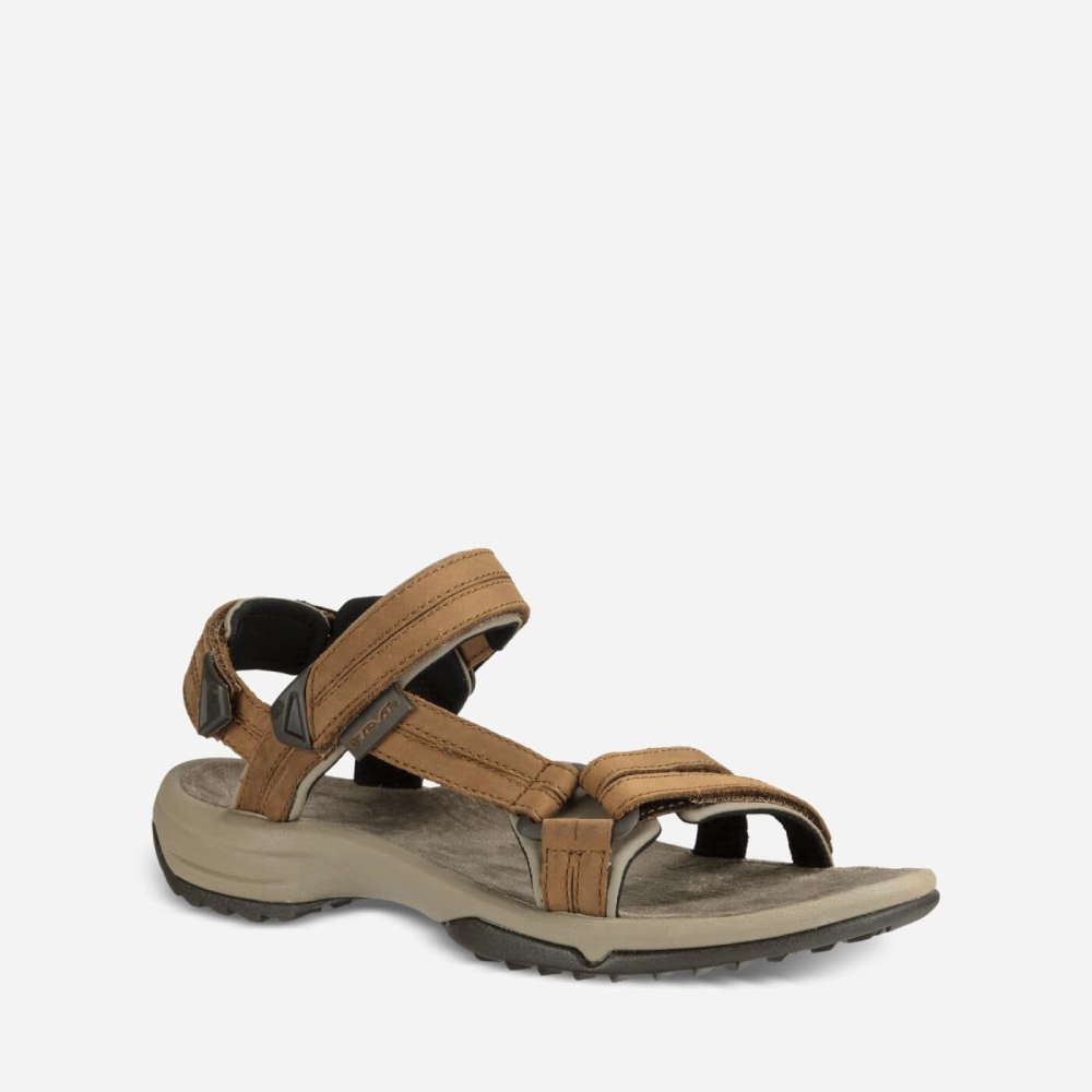 Women's Teva Terra Fi Lite Leather Hiking Sandals Brown | 134879TUS