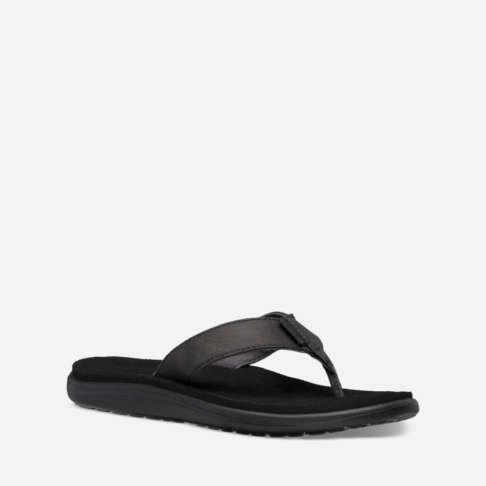 Women's Teva Voya Leather Flip Flops Black | 402693KEU