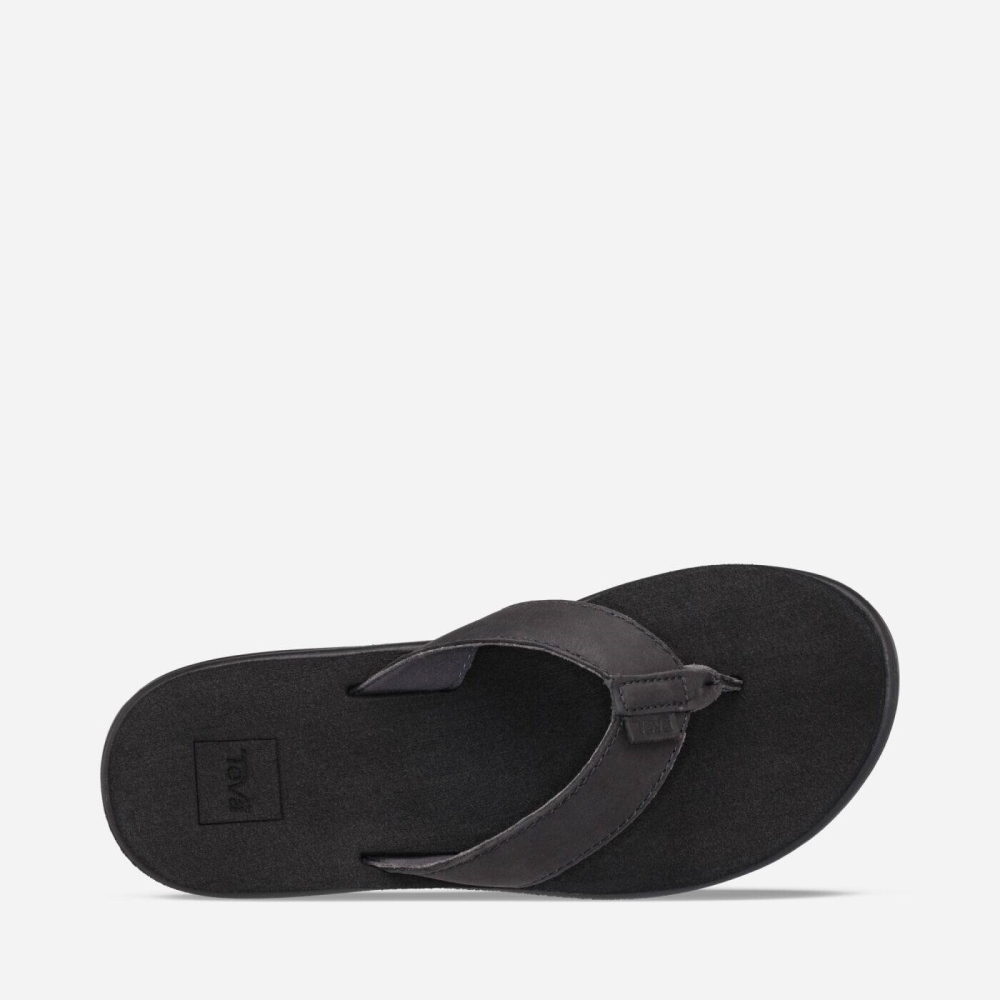 Women's Teva Voya Leather Flip Flops Black | 402693KEU