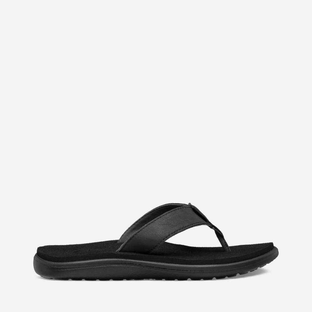 Women\'s Teva Voya Leather Flip Flops Black | 402693KEU