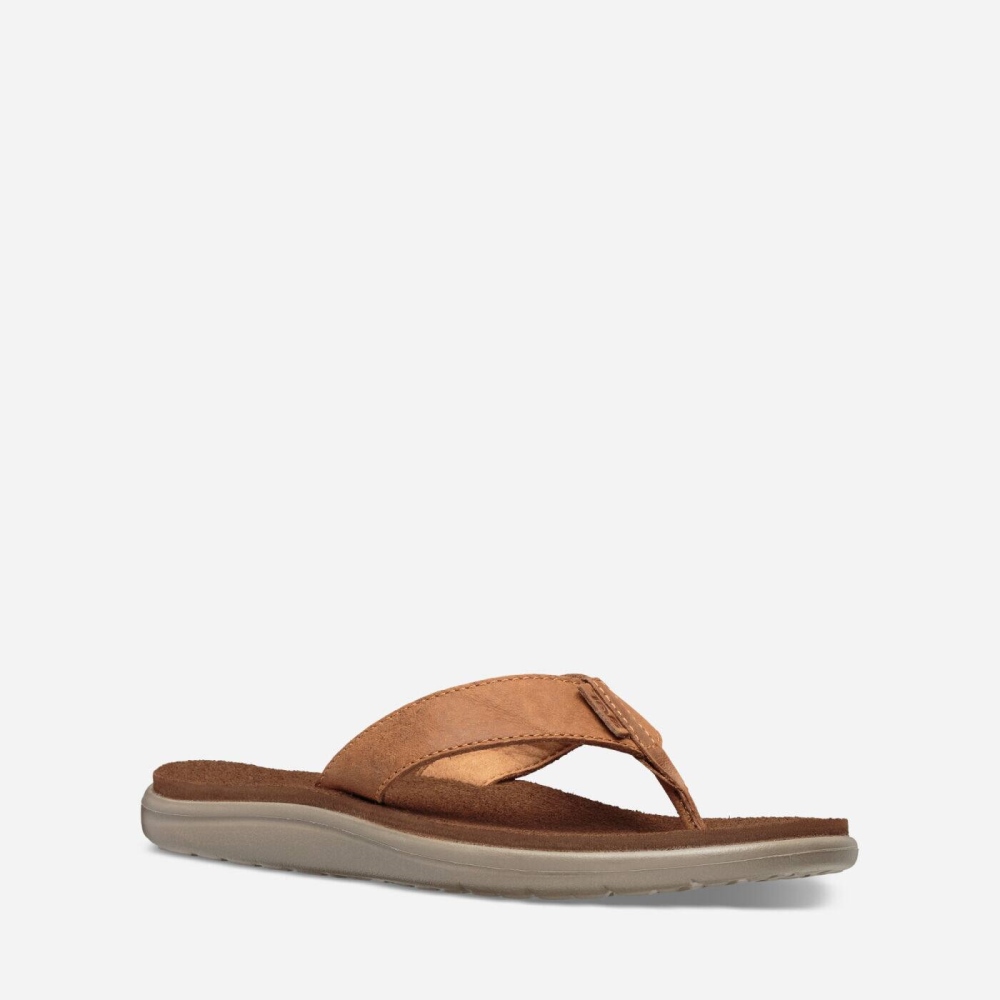 Women's Teva Voya Leather Flip Flops Brown | 705698SKH