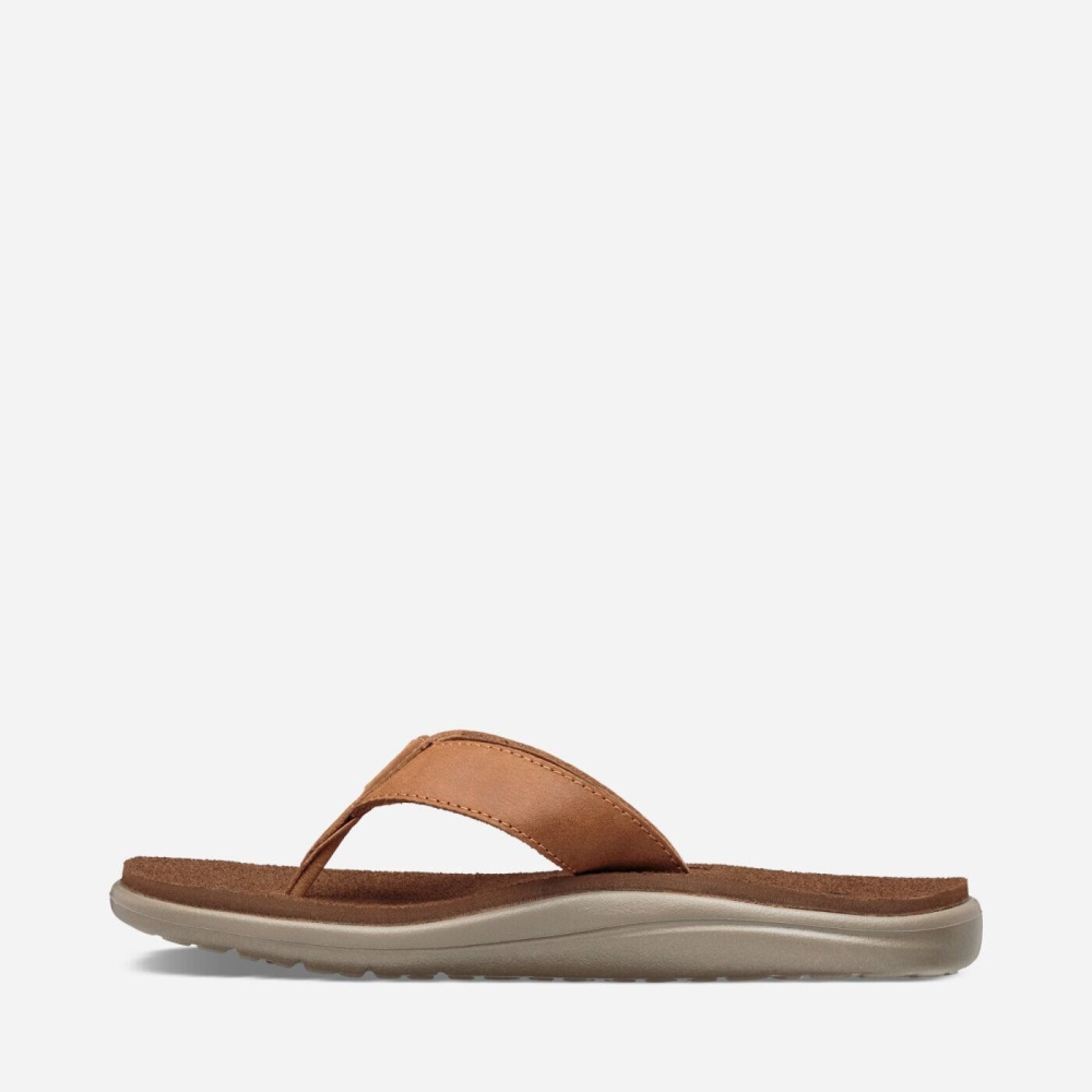 Women's Teva Voya Leather Flip Flops Brown | 705698SKH