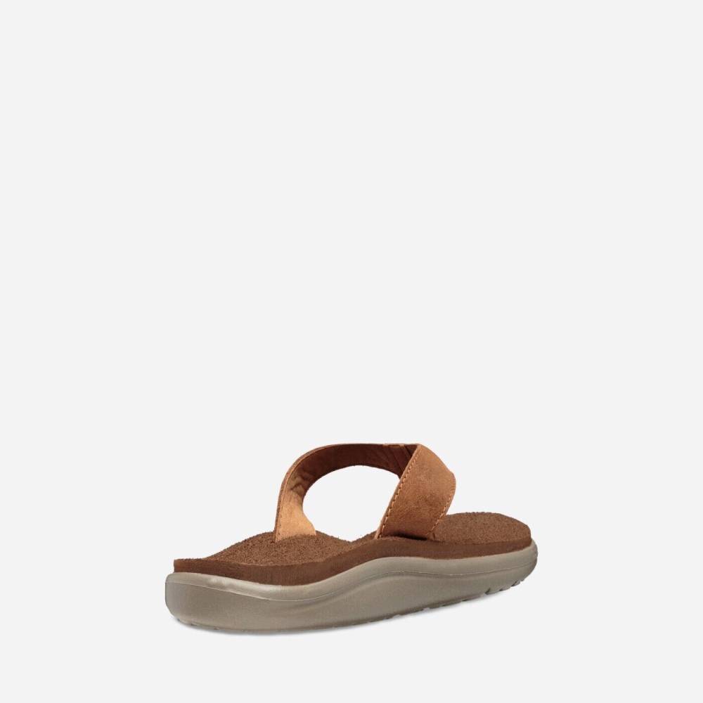 Women's Teva Voya Leather Flip Flops Brown | 705698SKH