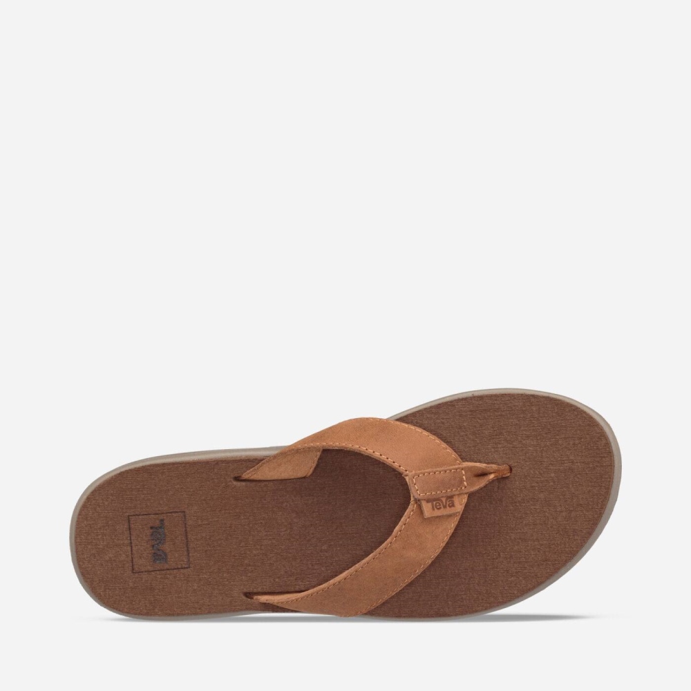 Women's Teva Voya Leather Flip Flops Brown | 705698SKH