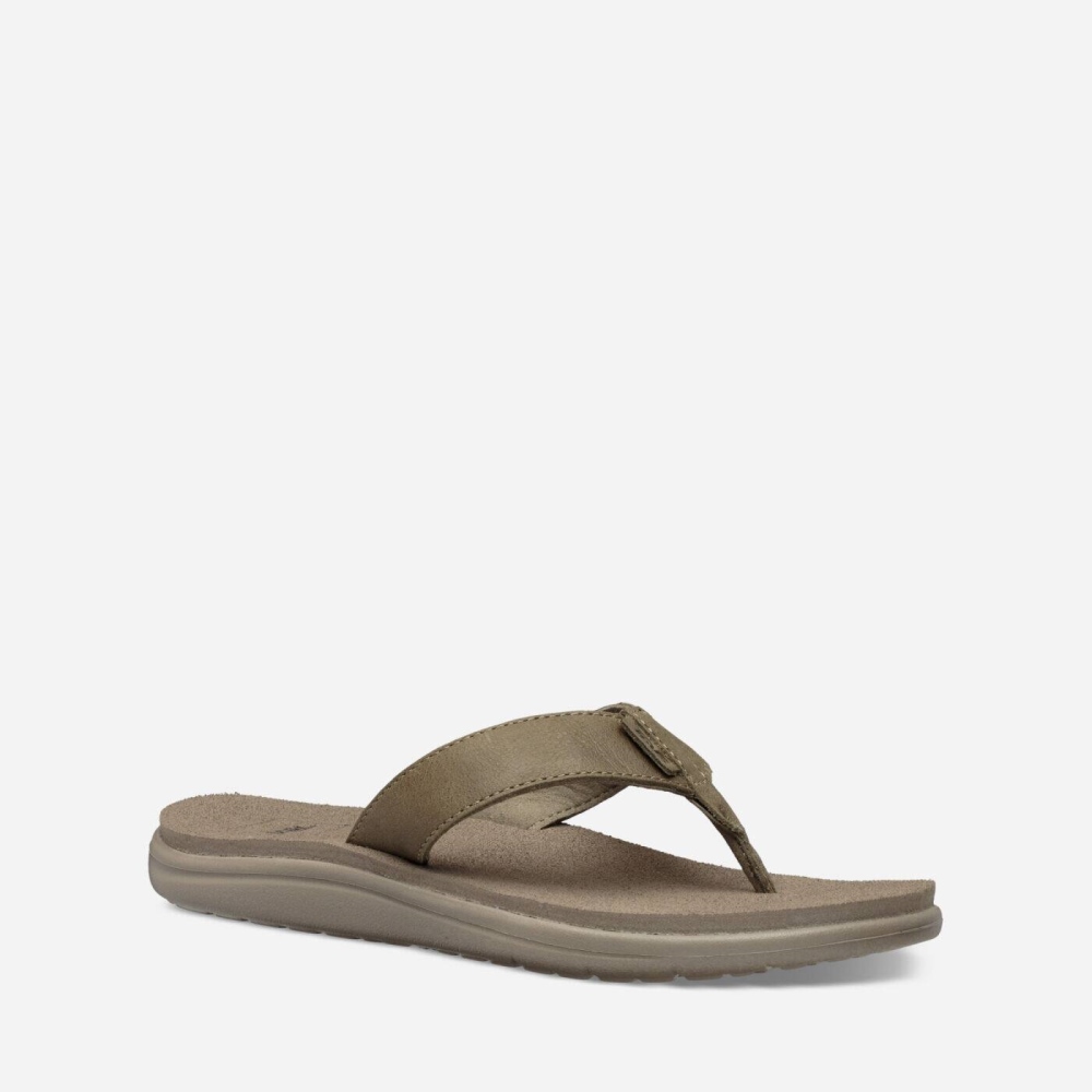 Women's Teva Voya Leather Flip Flops Olive | 632548YTQ