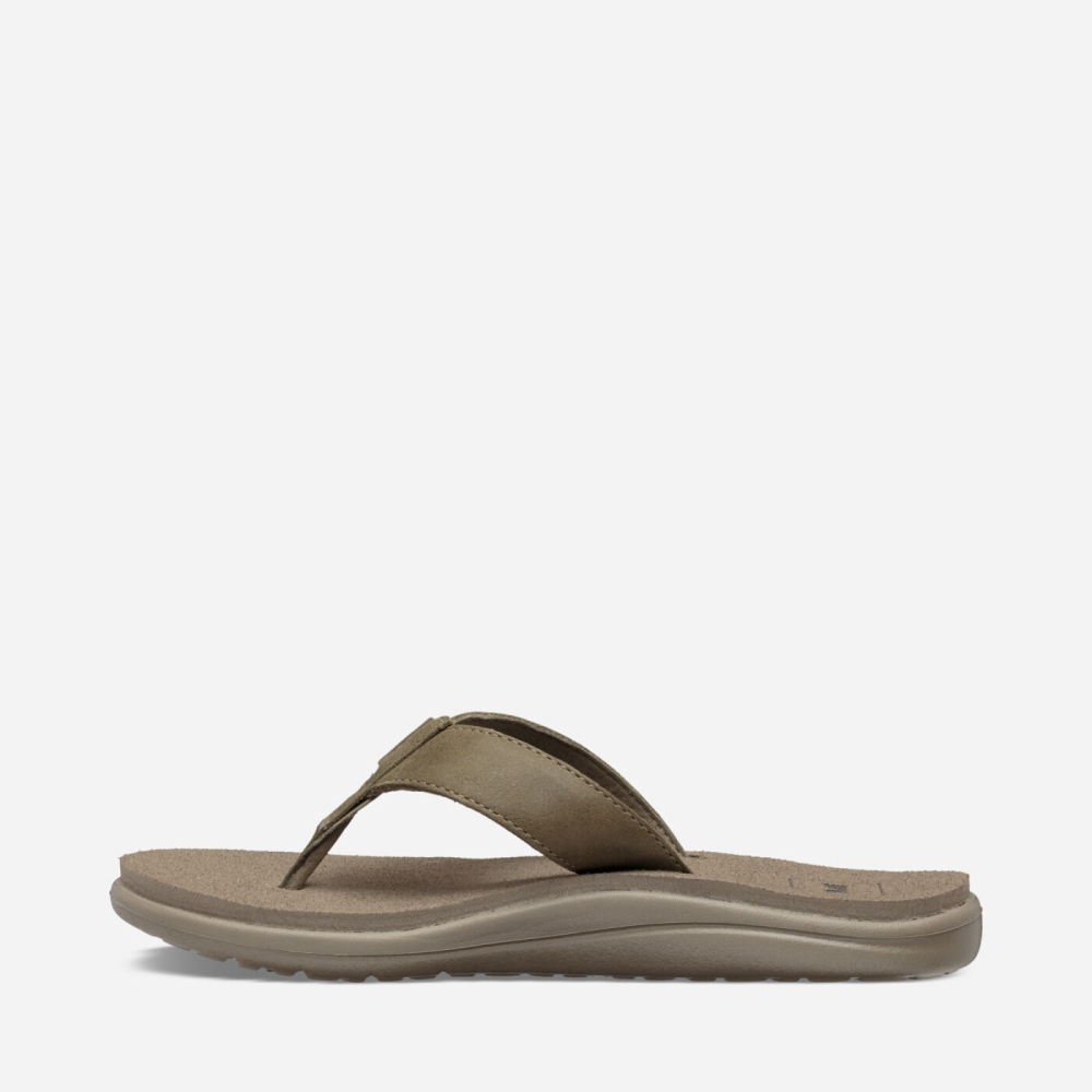 Women's Teva Voya Leather Flip Flops Olive | 632548YTQ