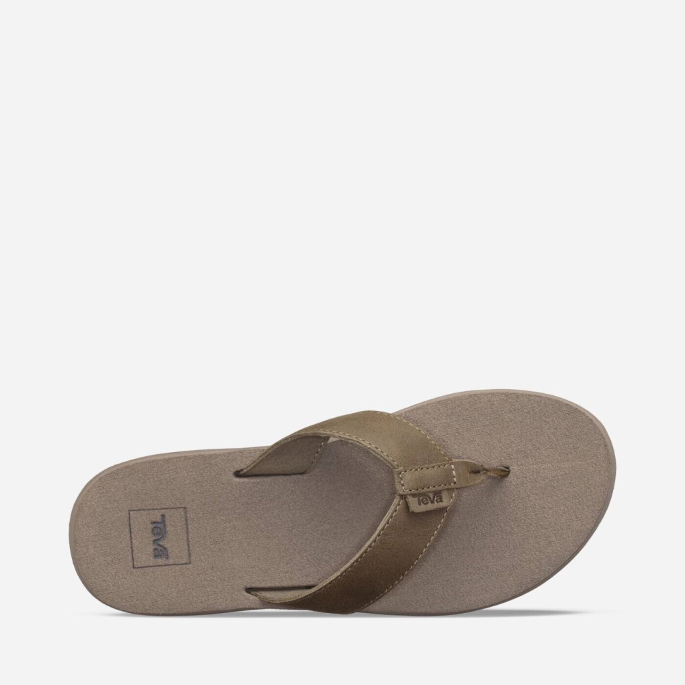 Women's Teva Voya Leather Flip Flops Olive | 632548YTQ