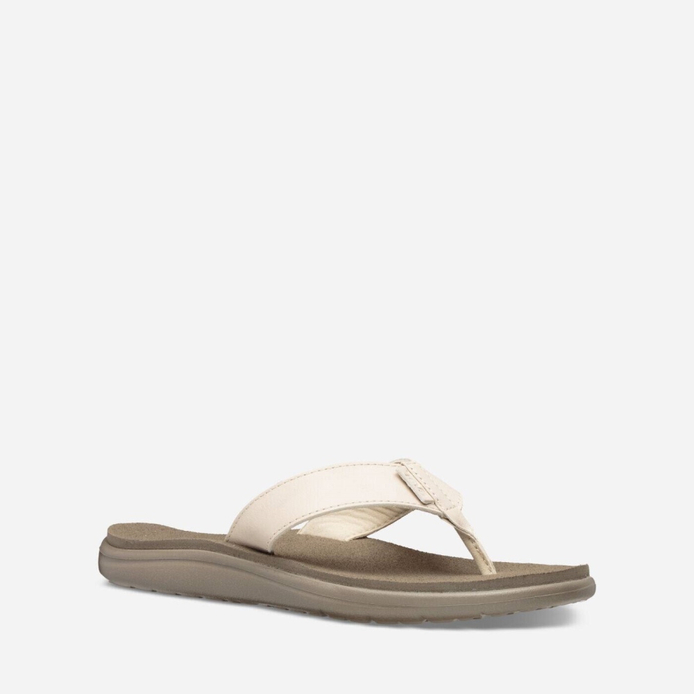 Women's Teva Voya Leather Flip Flops White | 815036ZRT