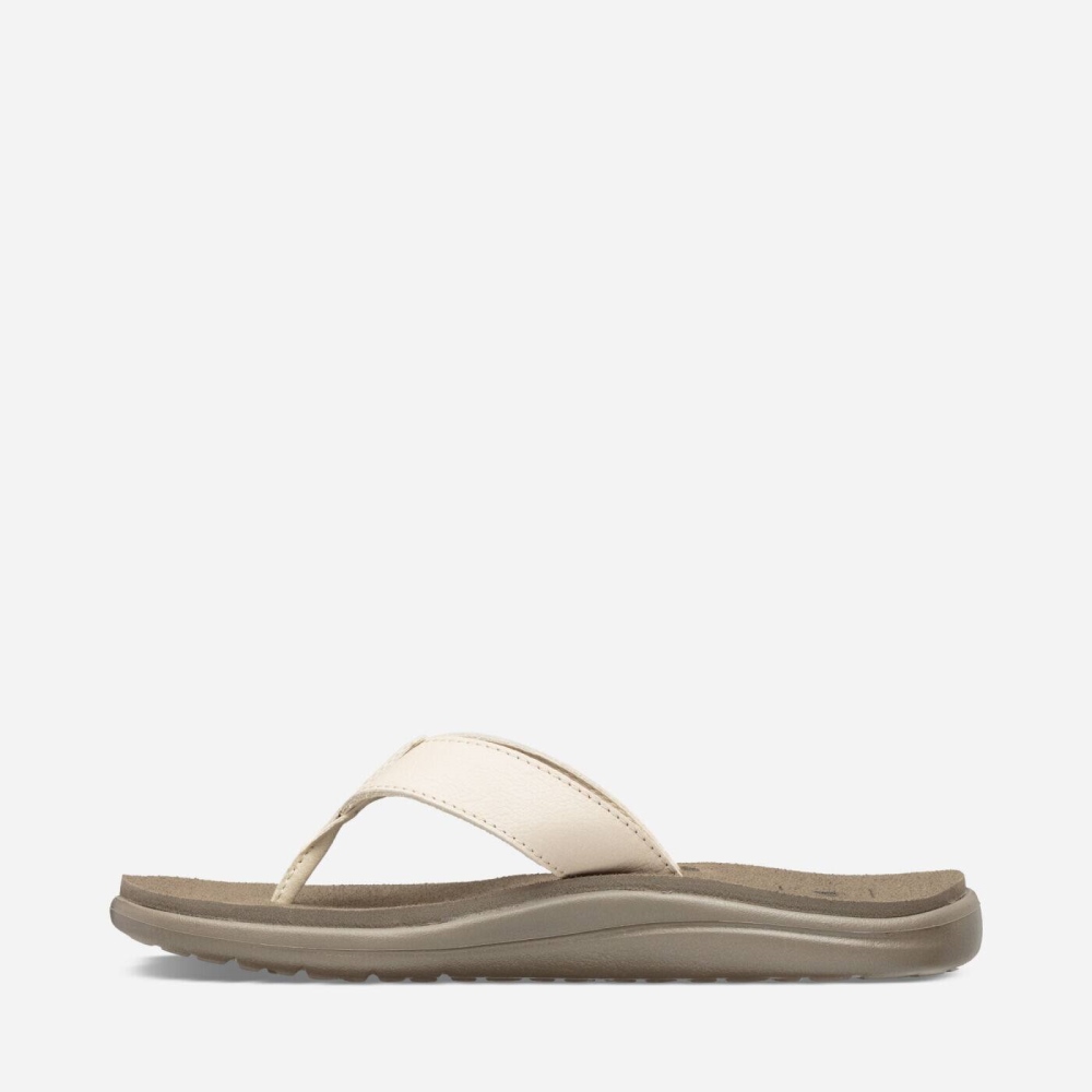 Women's Teva Voya Leather Flip Flops White | 815036ZRT