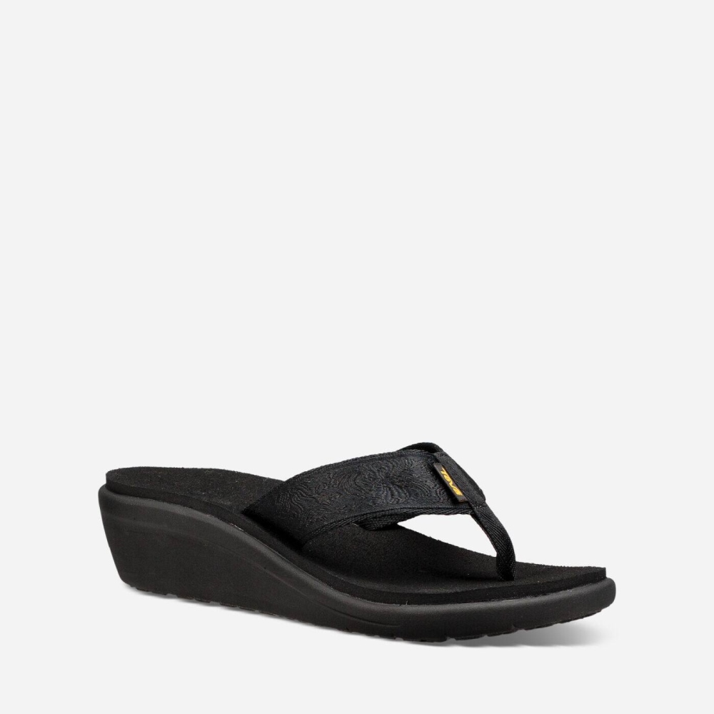 Women's Teva Voya Wedge Flip Flops Black | 235689OES