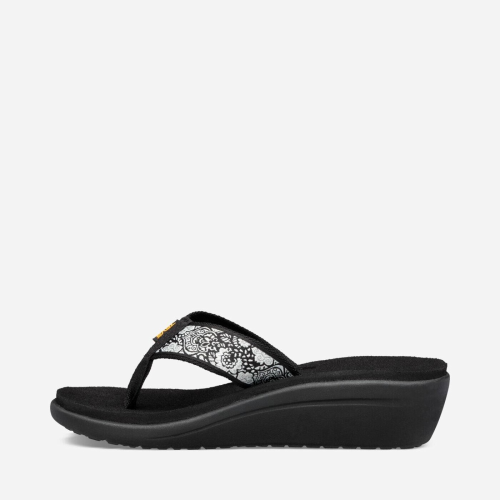 Women's Teva Voya Wedge Flip Flops Black White | 540217TIJ