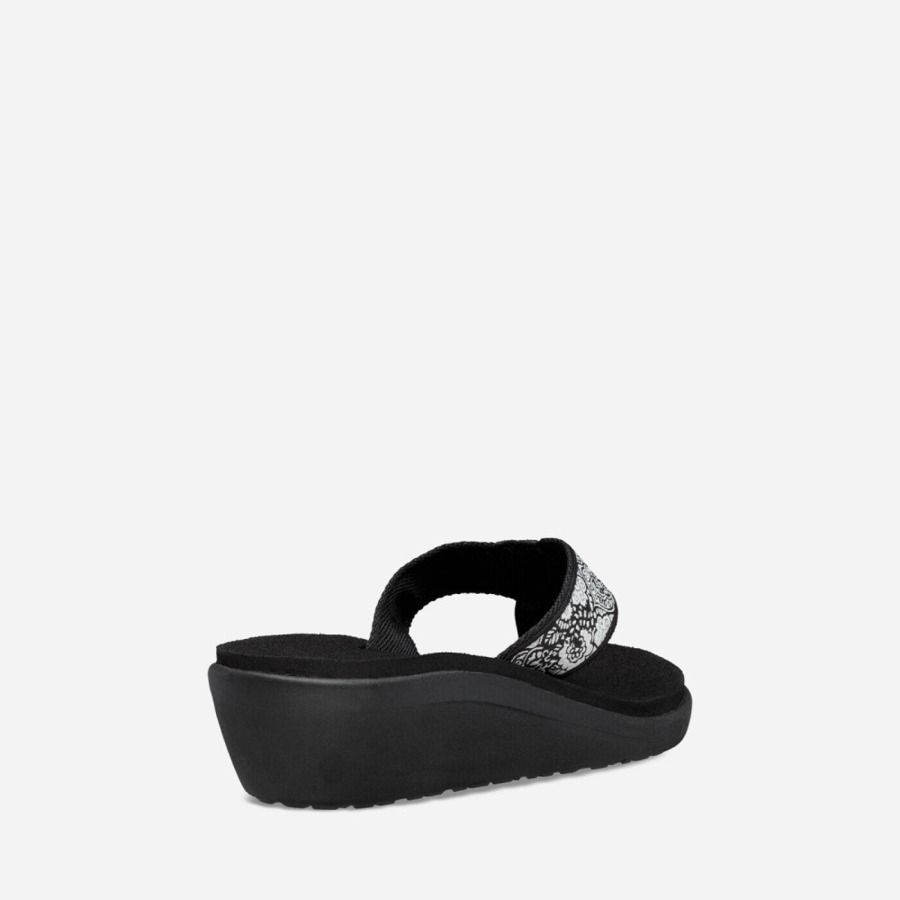 Women's Teva Voya Wedge Flip Flops Black White | 540217TIJ