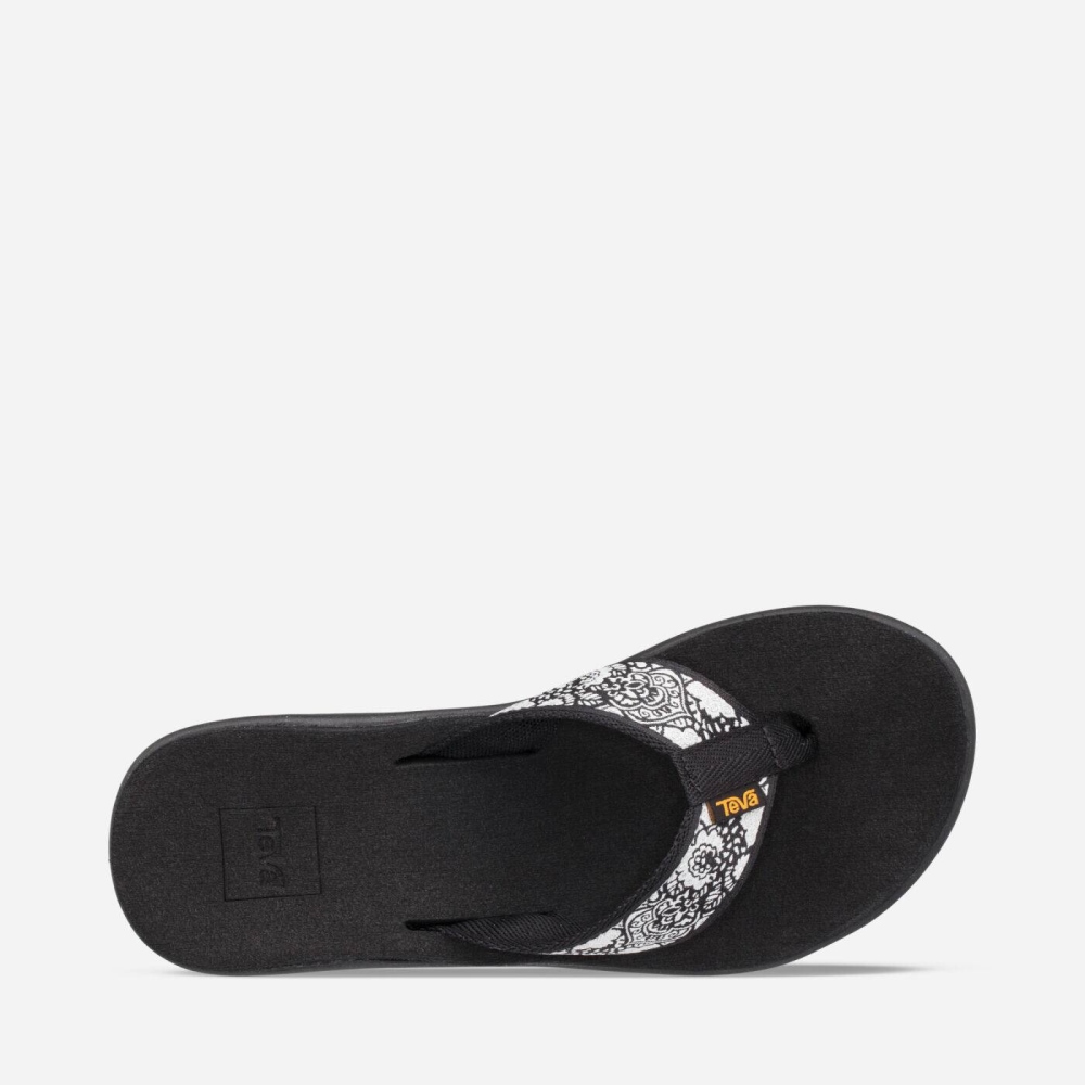 Women's Teva Voya Wedge Flip Flops Black White | 540217TIJ