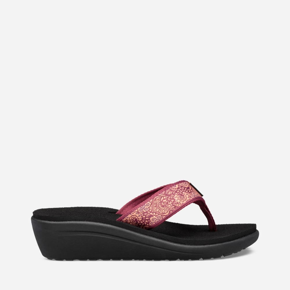 Women\'s Teva Voya Wedge Flip Flops Red Black | 925867FYG