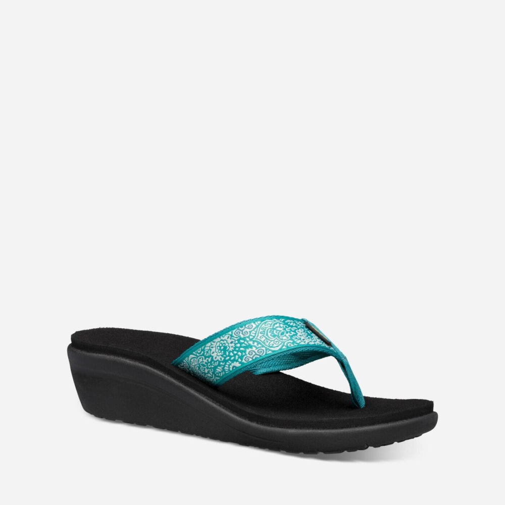 Women's Teva Voya Wedge Flip Flops Turquoise Black | 501974DAF