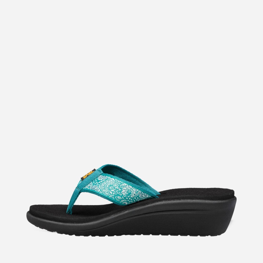 Women's Teva Voya Wedge Flip Flops Turquoise Black | 501974DAF