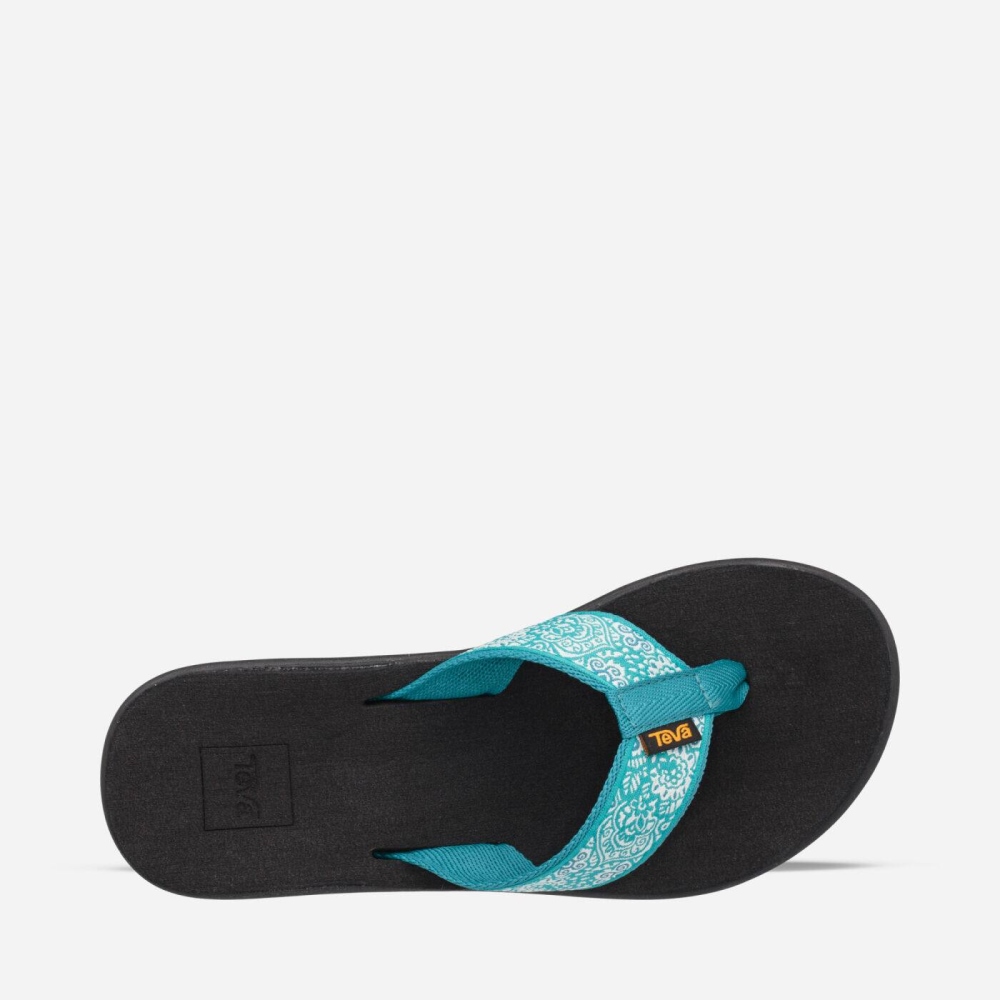 Women's Teva Voya Wedge Flip Flops Turquoise Black | 501974DAF