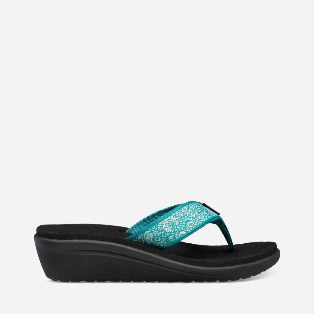 Women\'s Teva Voya Wedge Flip Flops Turquoise Black | 501974DAF