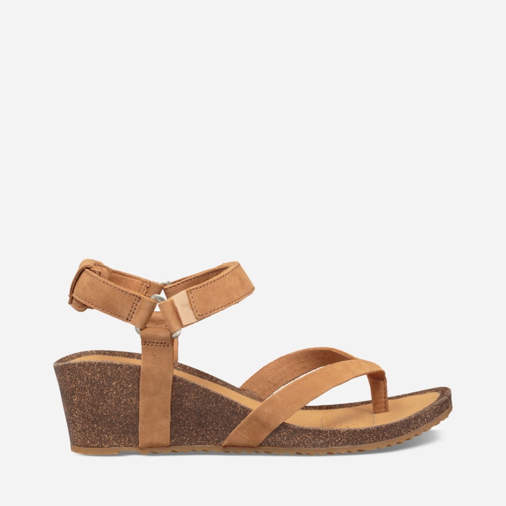 Women's Teva Mahonia Wedge Thong Flip Flops Brown | 123895TZE