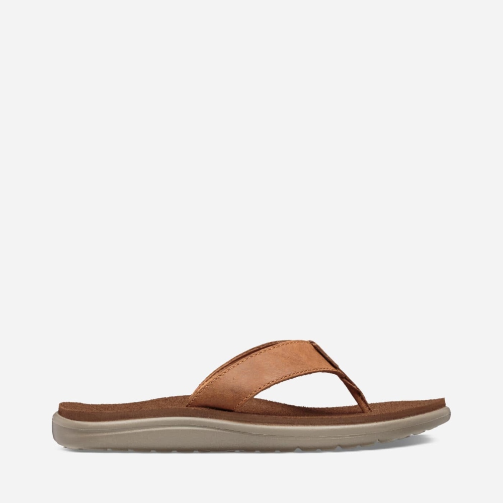 Women's Teva Voya Leather Flip Flops Brown | 705698SKH