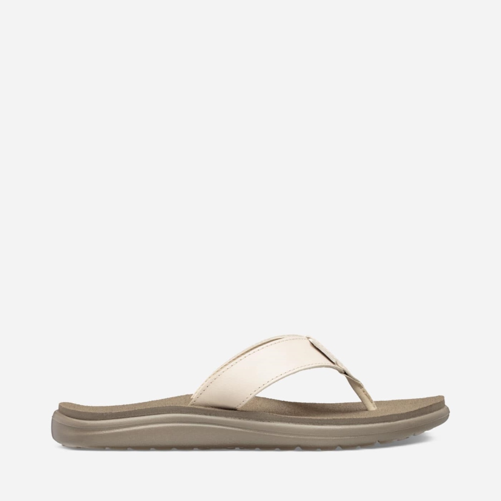 Women's Teva Voya Leather Flip Flops White | 815036ZRT