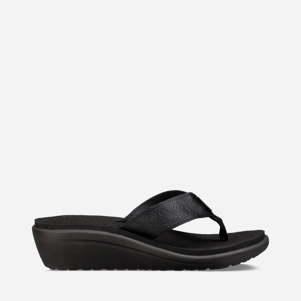 Women's Teva Voya Wedge Flip Flops Black | 235689OES